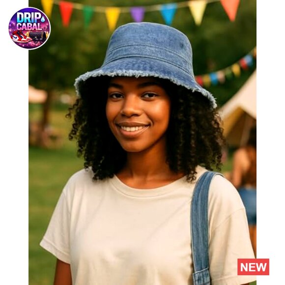Oversized Denim Bucket Hat with Chin Cord, Packable Travel Sun Hat main image 4